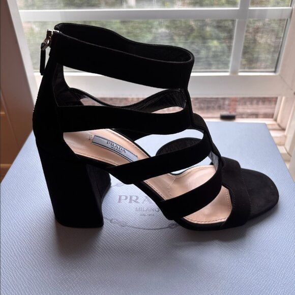 Prada Black Velvet Block Heels - Picture 3 of 4